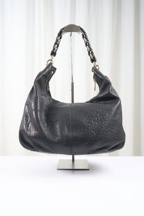 Fendi Black Leather Gold Logo Shoulder Bag