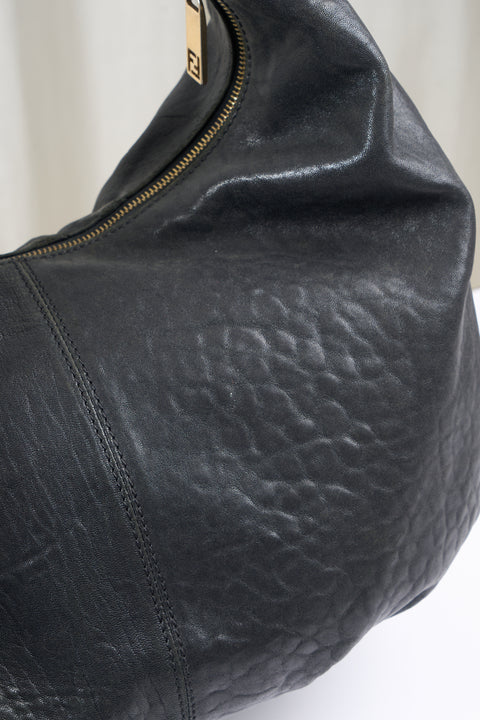 Fendi Black Leather Gold Logo Shoulder Bag