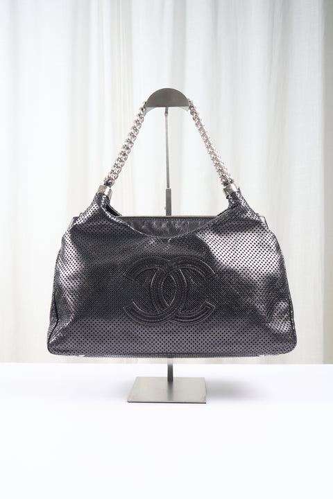 Chanel Dark Silver Leather Bag