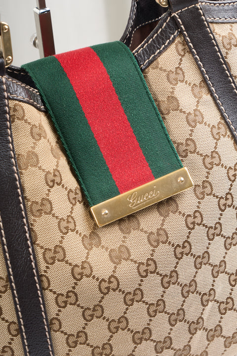 Gucci GG Canvas Tote Bag Beige Gold