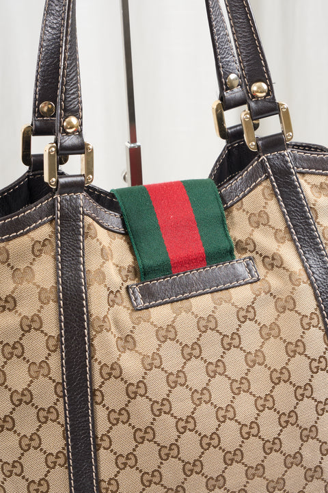 Gucci GG Canvas Tote Bag Beige Gold