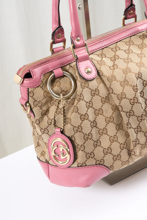Gucci GG Canvas Sukey Hand Bag 2way Beige Gold