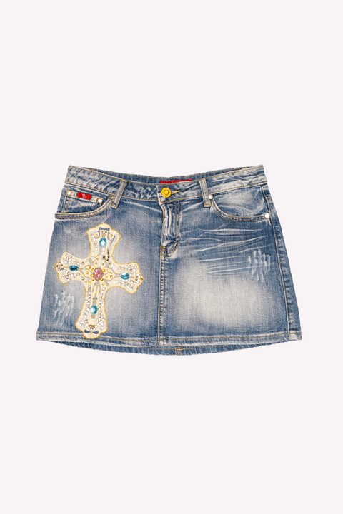 PowerMiss Cross Jean Skirt