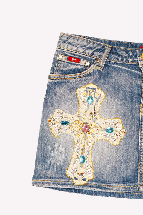 PowerMiss Cross Jean Skirt