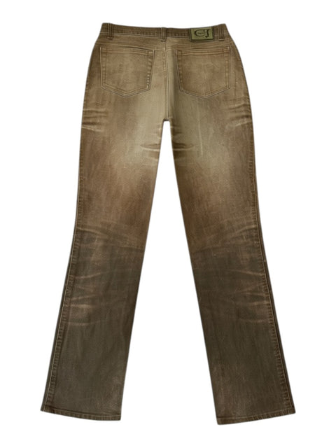 CHEZ SNOW BUNNY Cavalli brown denim jeans with a faded wash and back pocket branding