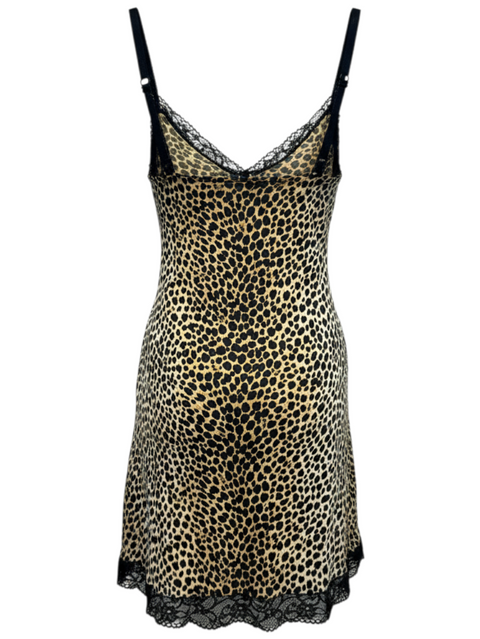 Robe nuisette Dolce Gabbana à imprimé léopard avec bordures en dentelle noire, proposée par CHEZ SNOW BUNNY