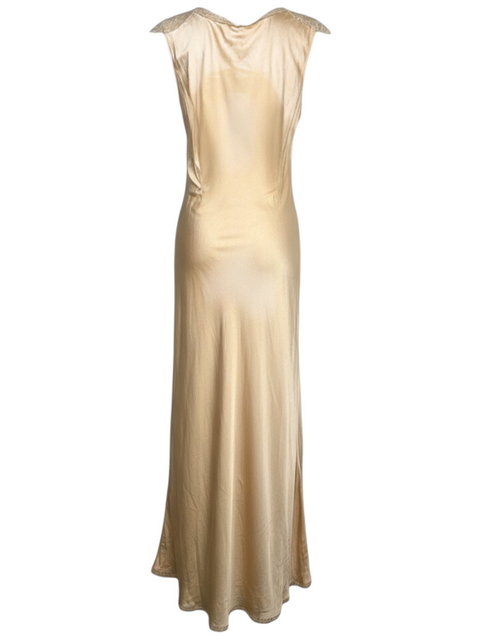 Robe lingerie Christian Dior champagne en soie avec détails en dentelle, vue arrière, par CHEZ SNOW BUNNY