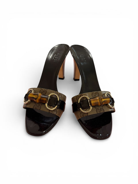 Gucci Horsebit Brown Monogramme Mules