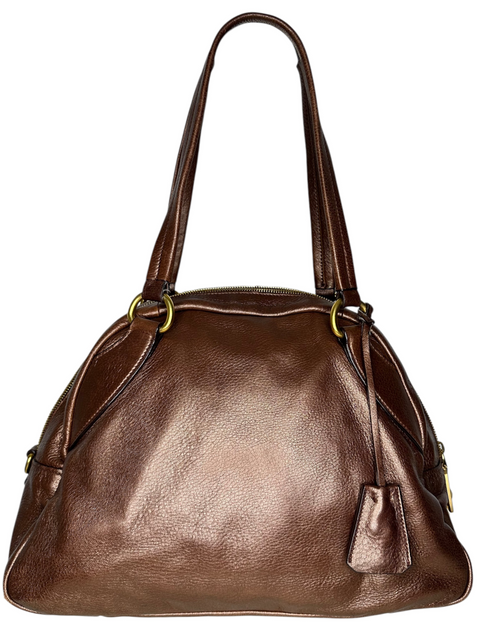 Prada Metallic Bronze Leather Shoulder Bag