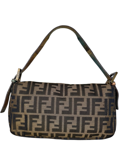 Fendi Baguette Lizard Trim Brown Zucca Canvas
